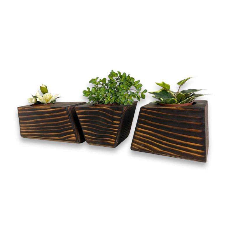 Porta macetero lingot3 de madera para suculentas estilo quemado-1