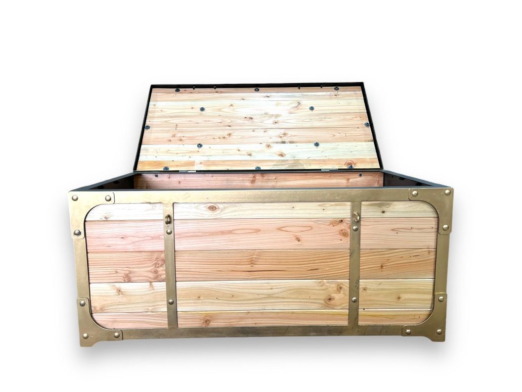 Baúl de Fierro color Oro con Madera-0