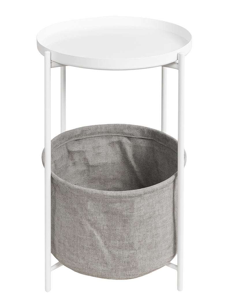 Mesa Lateral Auxiliar 2 Niveles con Cesta 42x42x52cm Blanco