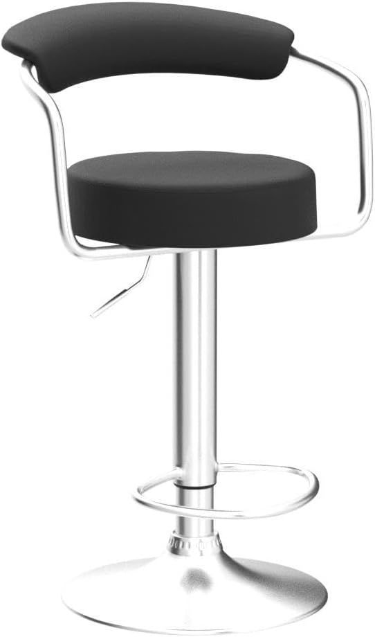 Pack 2 Taburete Piso Bar Altura Regulable Con Respaldo Negro-3