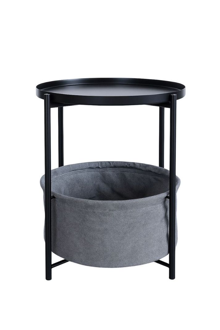 Mesa Lateral Auxiliar 2 Niveles con Cesta 42x42x52cm Negro