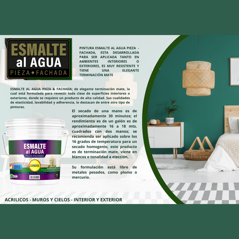 Esmalte Al Agua Pieza y Fachada Blanco (Mate) Tineta 20Lts-4