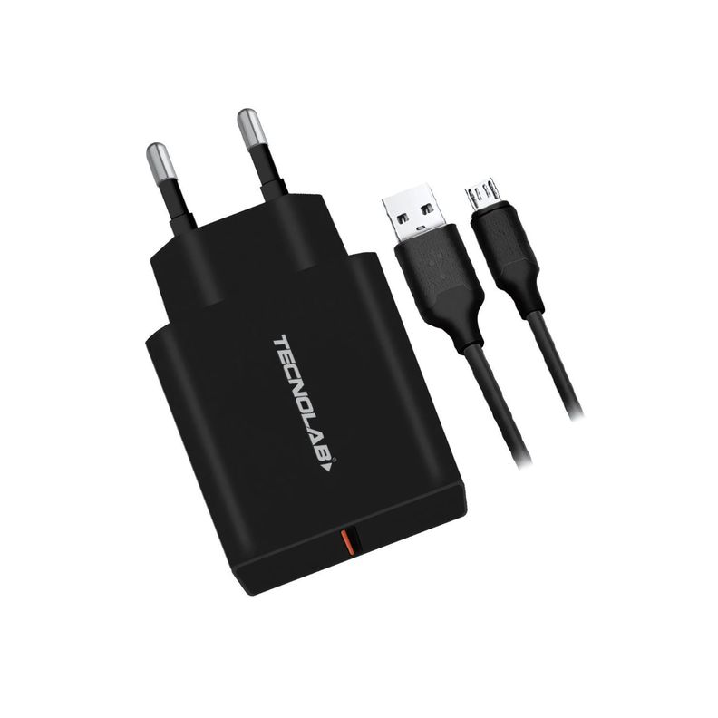Cargador Rápido Qc 3.0 Con Cable Micro Usb Negro - SC-0