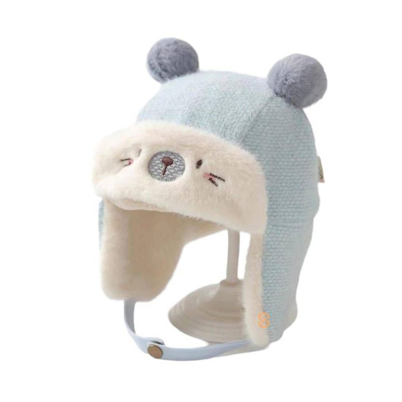 Gorro Para Bebe Con Cubre Orejas Osito Celeste - Shopyclick-0