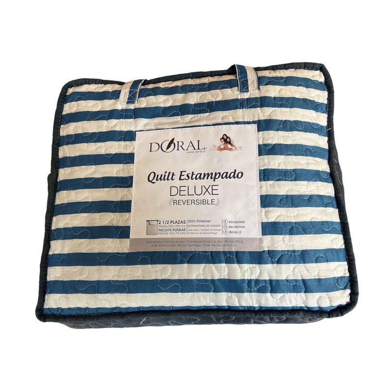 Quilt Estampado Blanco Con Azul Deluxe King - Shopyclick-0
