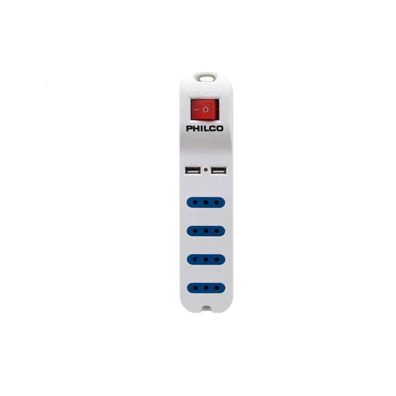 Alargador Eléctrico 4 Pos y 2Usb 2500W Blanco Philco - SC-0