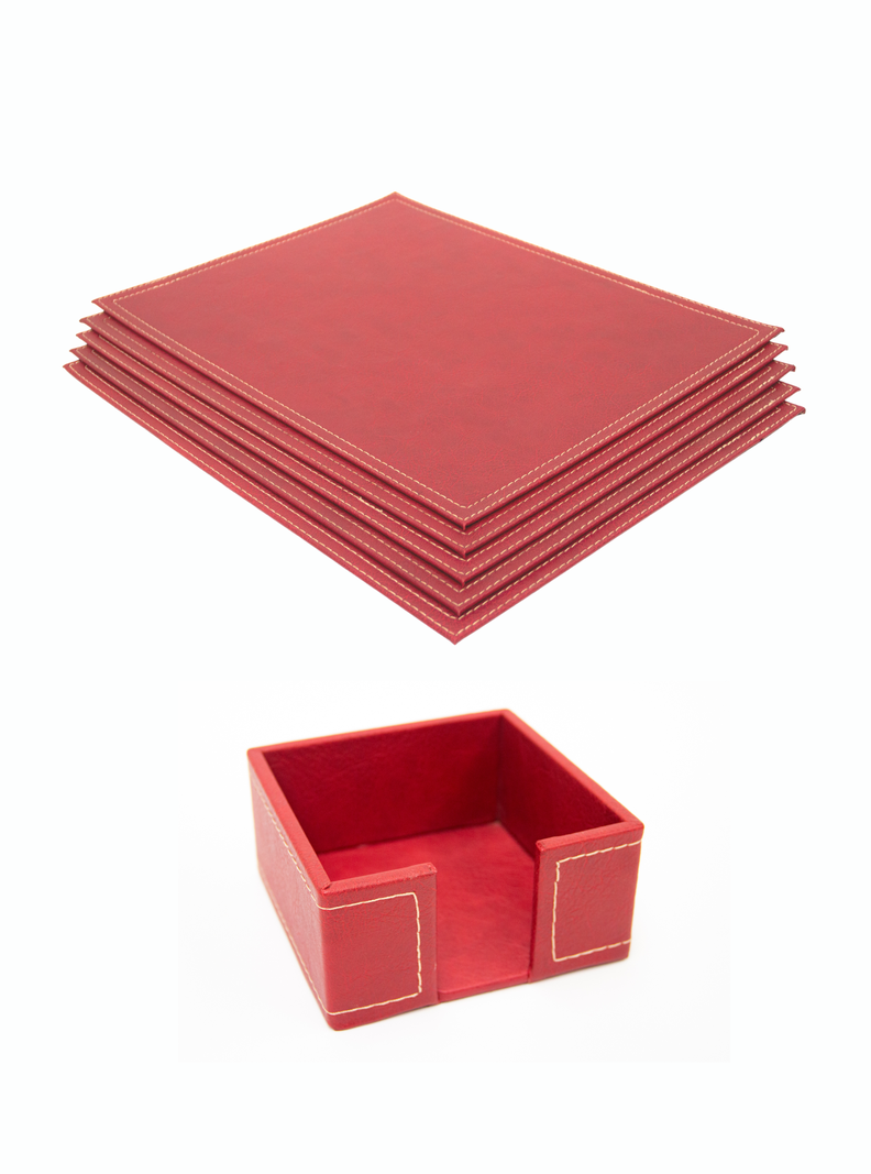 Set 4 Individuales + 1 Servilletero de Ecocuero rojo Rafaello Home-0