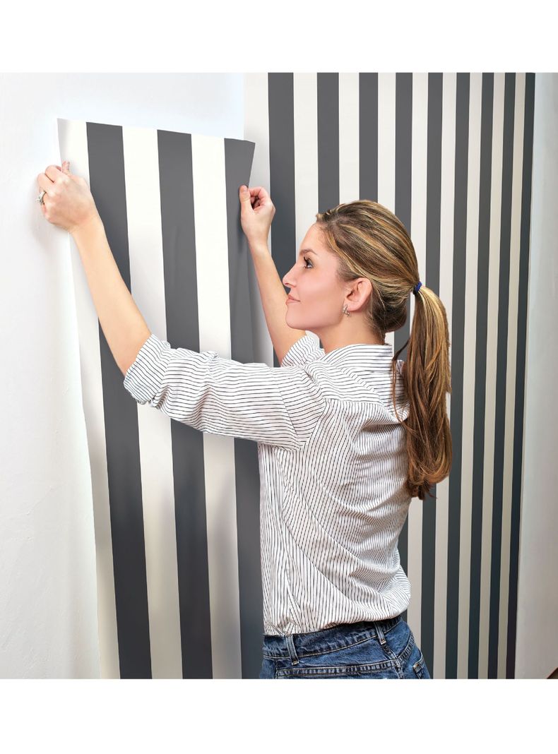 Roommates PVC Autoadhesivo Awning Stripe Black (B6767675)-1