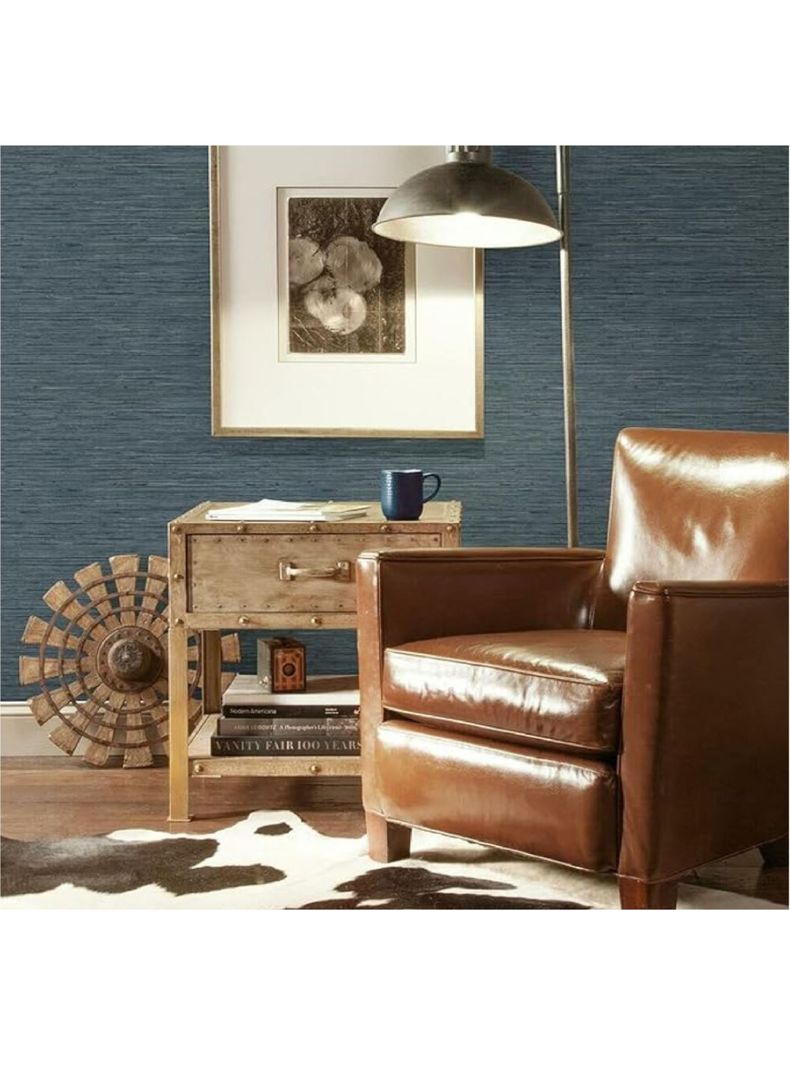 Roommates PVC Autoadhesivo Faux Grasscloth Blue (B6734353)-3
