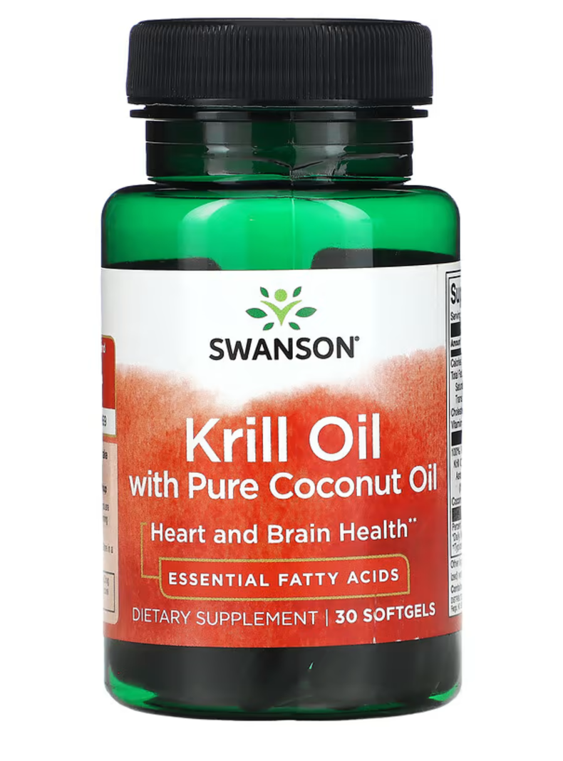 Aceite de kril con aceite de coco puro, 30 cápsulas blandas, Salud del corazón y el cerebro.-0