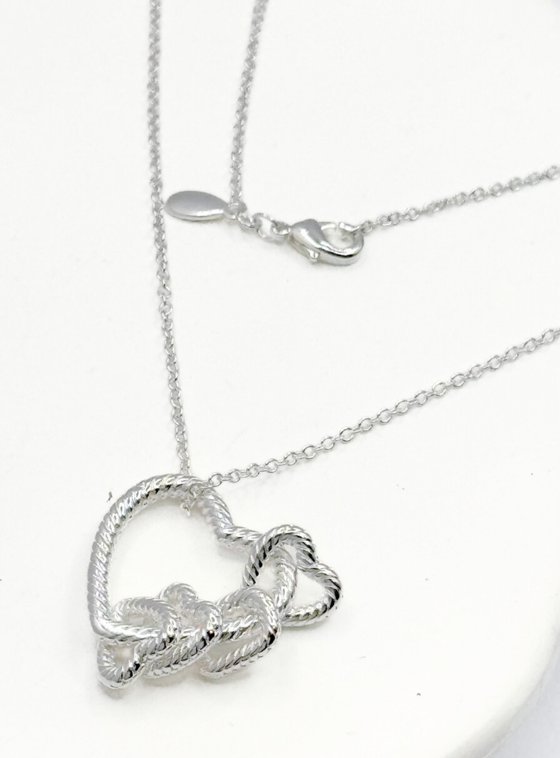 Collar Corazón Entre Corazones, Plata 925, 45 cm-1
