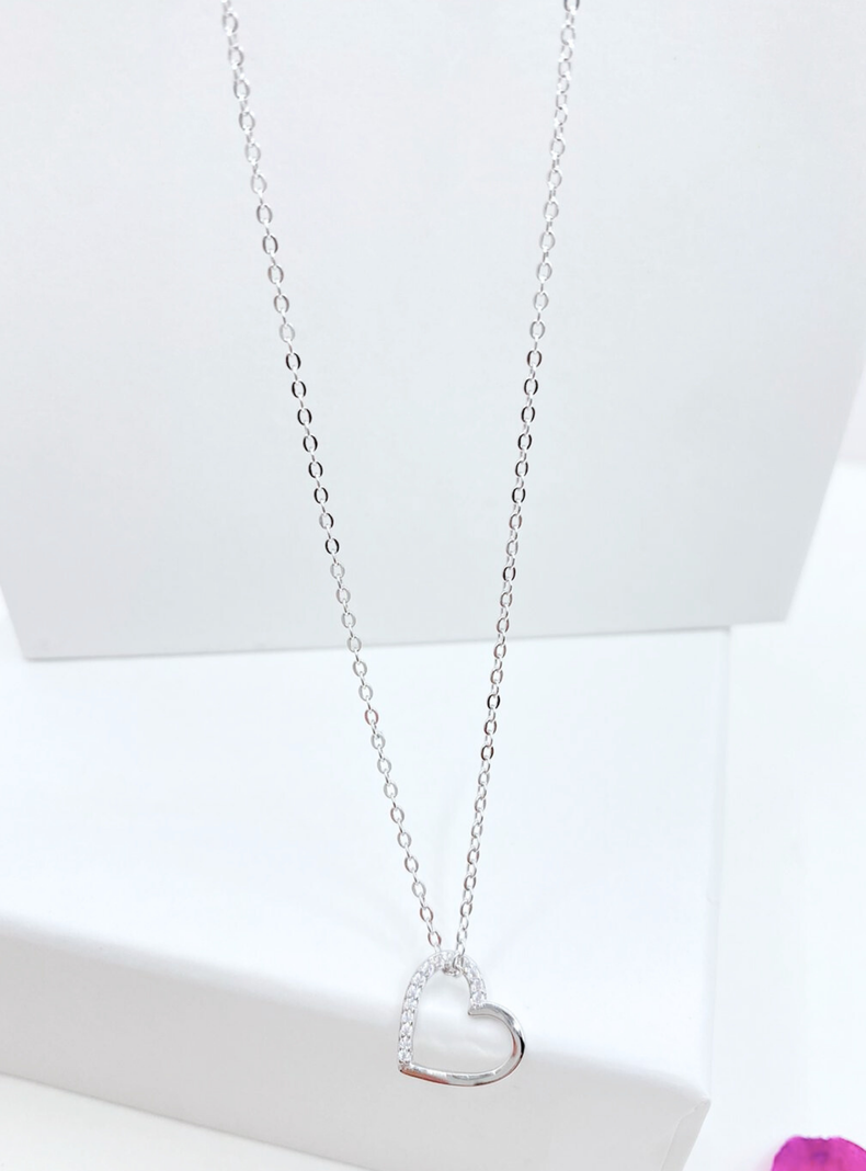 Collar Corazón con Circonita en Plata 925 y Chapado en Platino -1