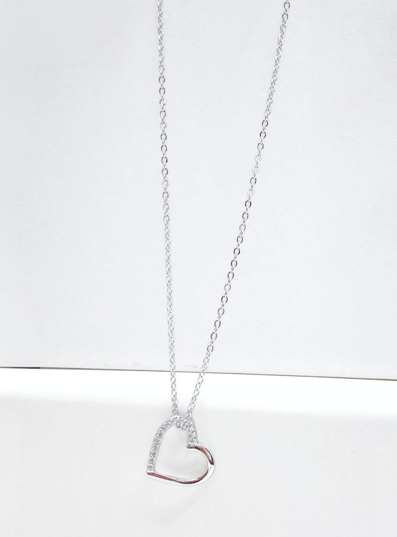 Collar Corazón con Circonita en Plata 925 y Chapado en Platino -2