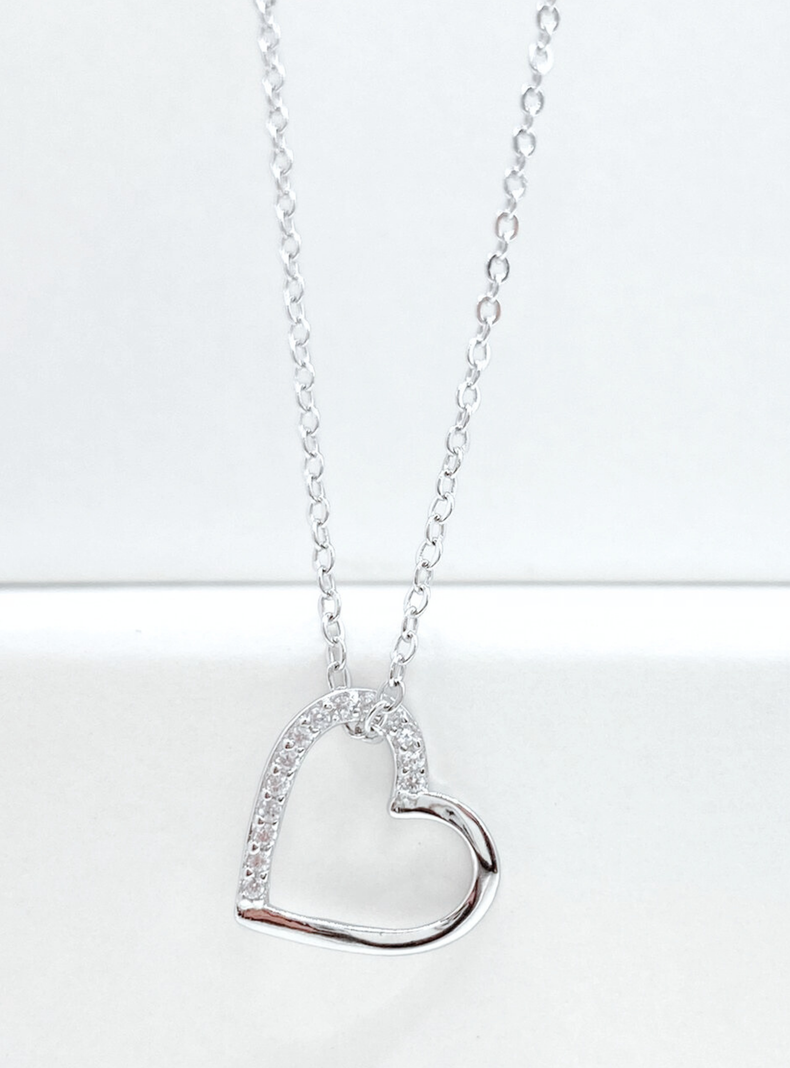 Collar Corazón con Circonita en Plata 925 y Chapado en Platino -3
