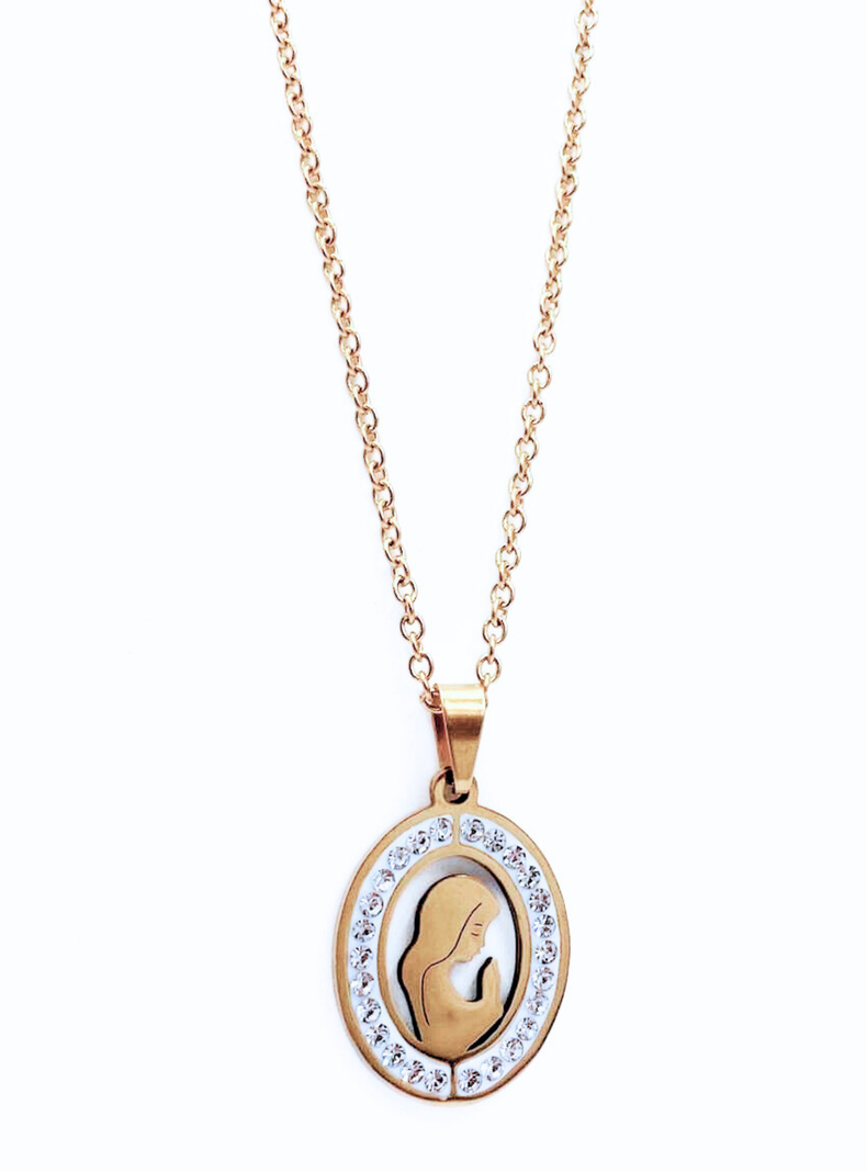 Collar Virgen María en Acero Inoxidable, Regalo Primera Comunión-0