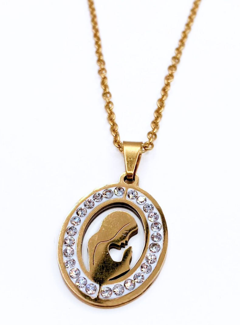 Collar Virgen María en Acero Inoxidable, Regalo Primera Comunión-1