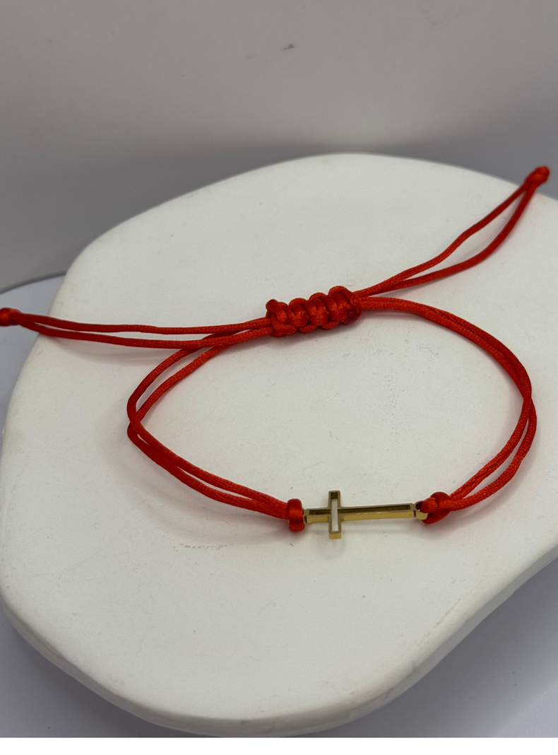 Pulsera Hilo Rojo, Cruz Acero Inox, Proteccion ,buena Suerte-2