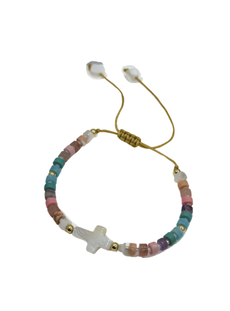 Pulsera De Mostacilla Colores, Cruz Conchaperla, Ajustable-0