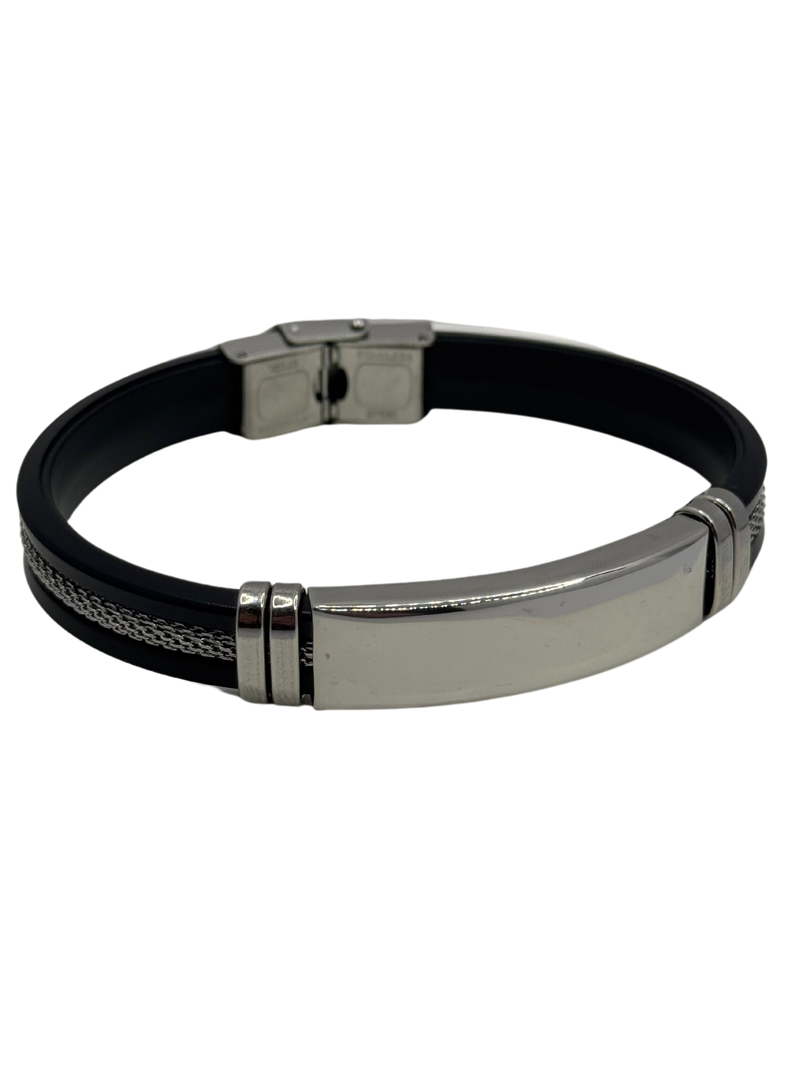 Pulsera Silicona Negra, Cinta Acero Inoxidable,  Hombre-0