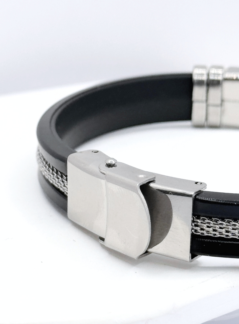 Pulsera Silicona Negra, Cinta Acero Inoxidable,  Hombre-1