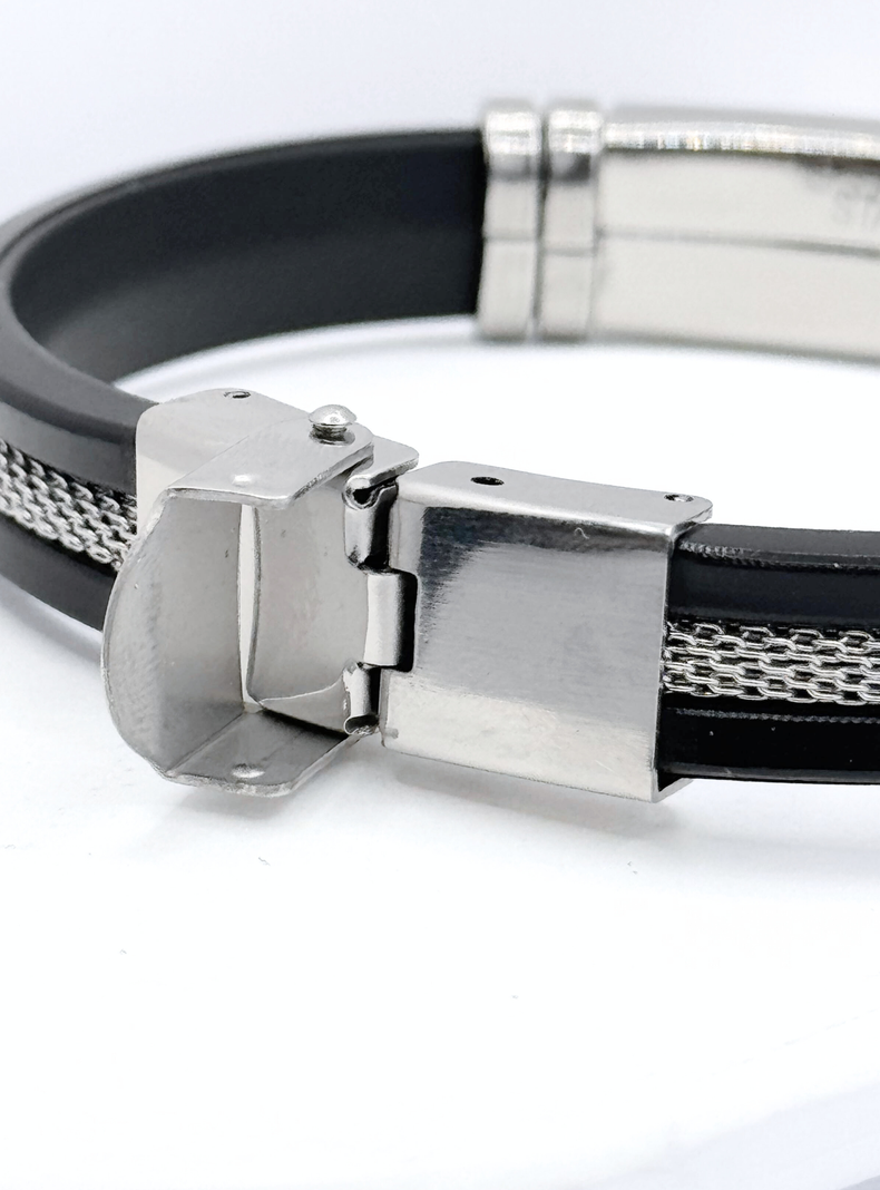 Pulsera Silicona Negra, Cinta Acero Inoxidable,  Hombre-2