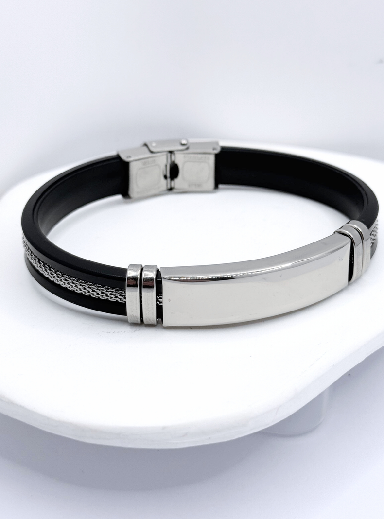 Pulsera Silicona Negra, Cinta Acero Inoxidable,  Hombre-4