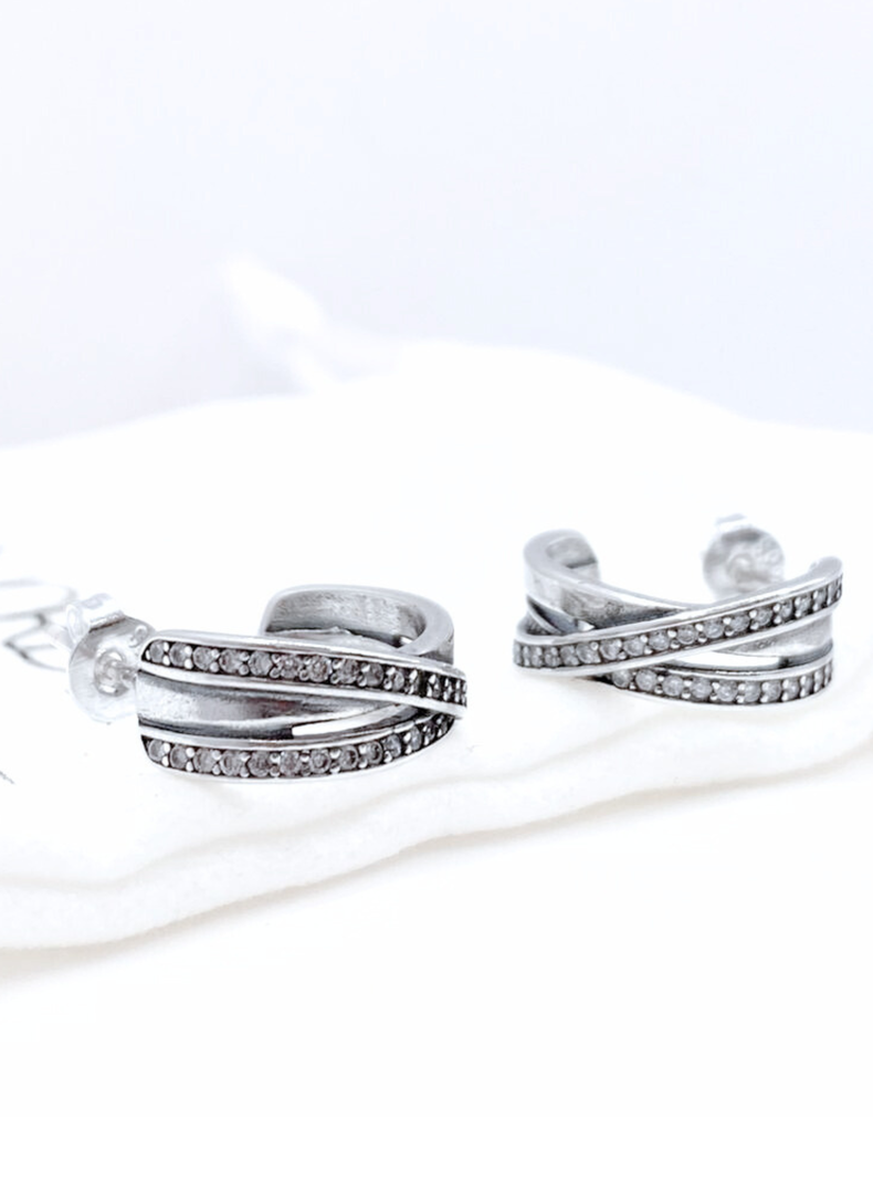 Aros Triple Argolla, Circonitas Blancas, Plata 925-1