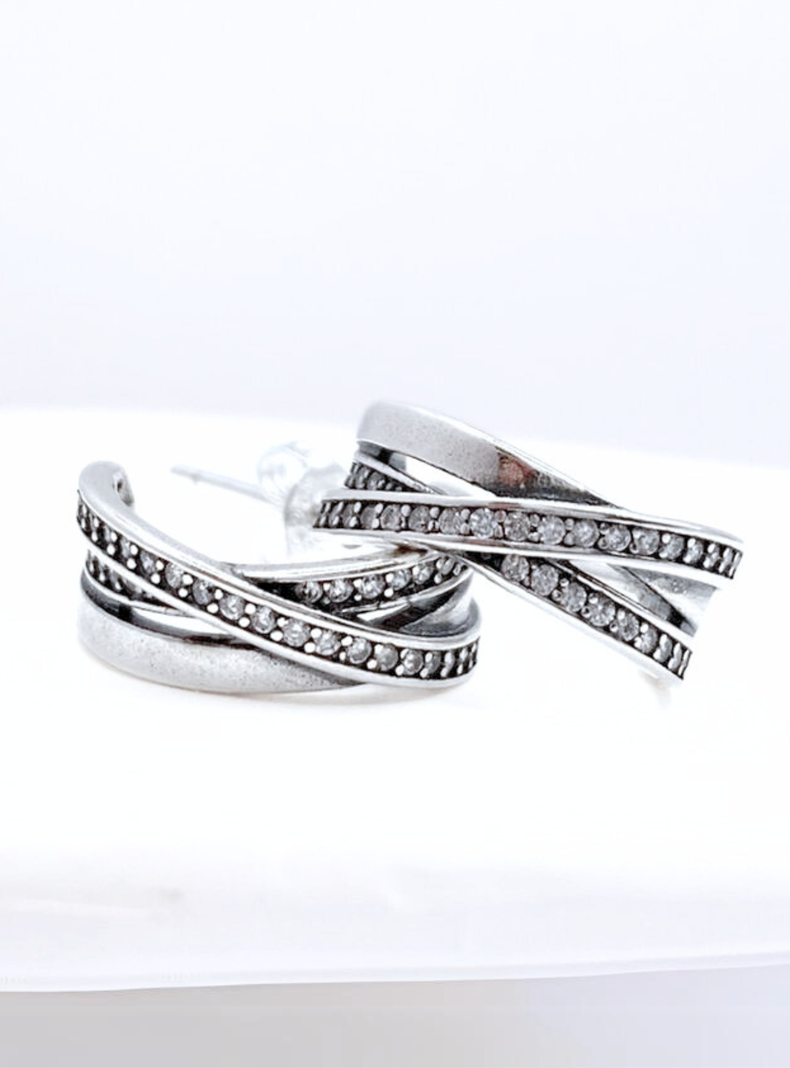 Aros Triple Argolla, Circonitas Blancas, Plata 925-2