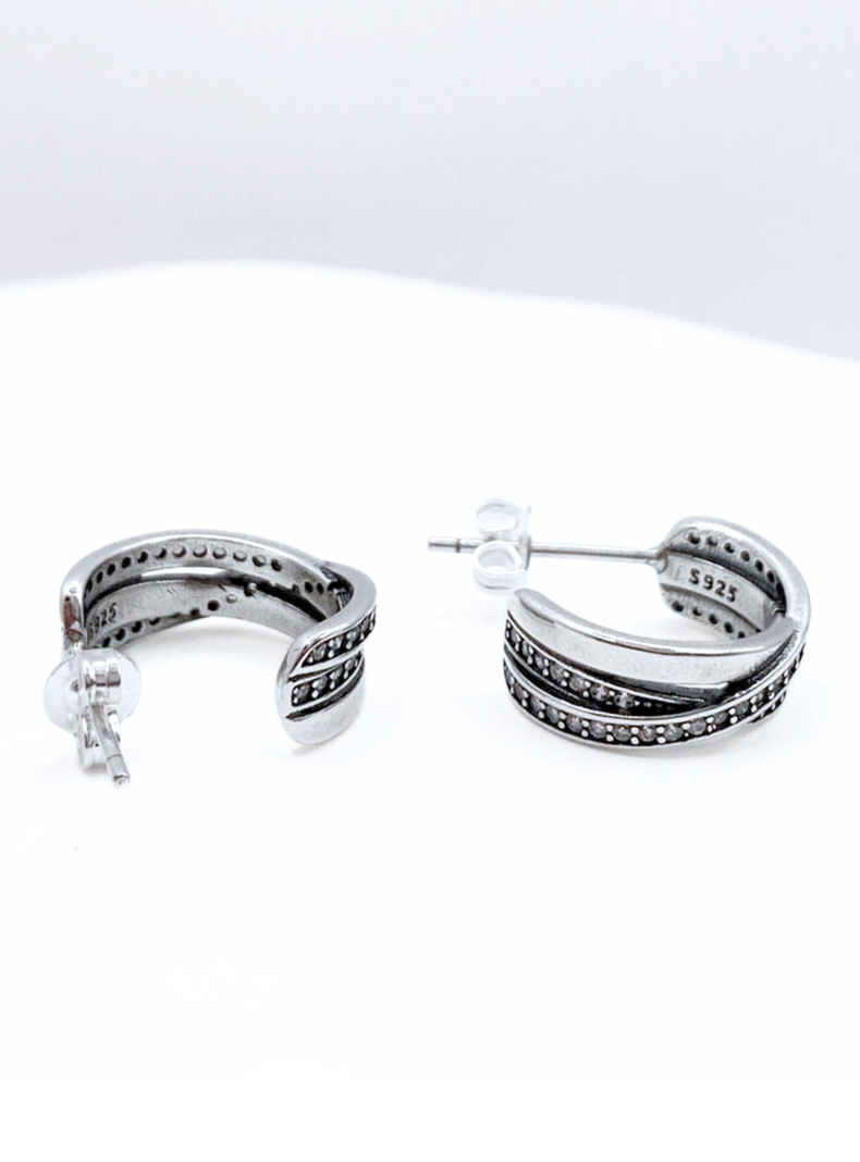 Aros Triple Argolla, Circonitas Blancas, Plata 925-3