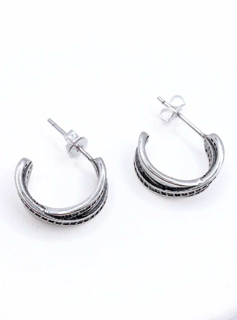Aros Triple Argolla, Circonitas Blancas, Plata 925-5