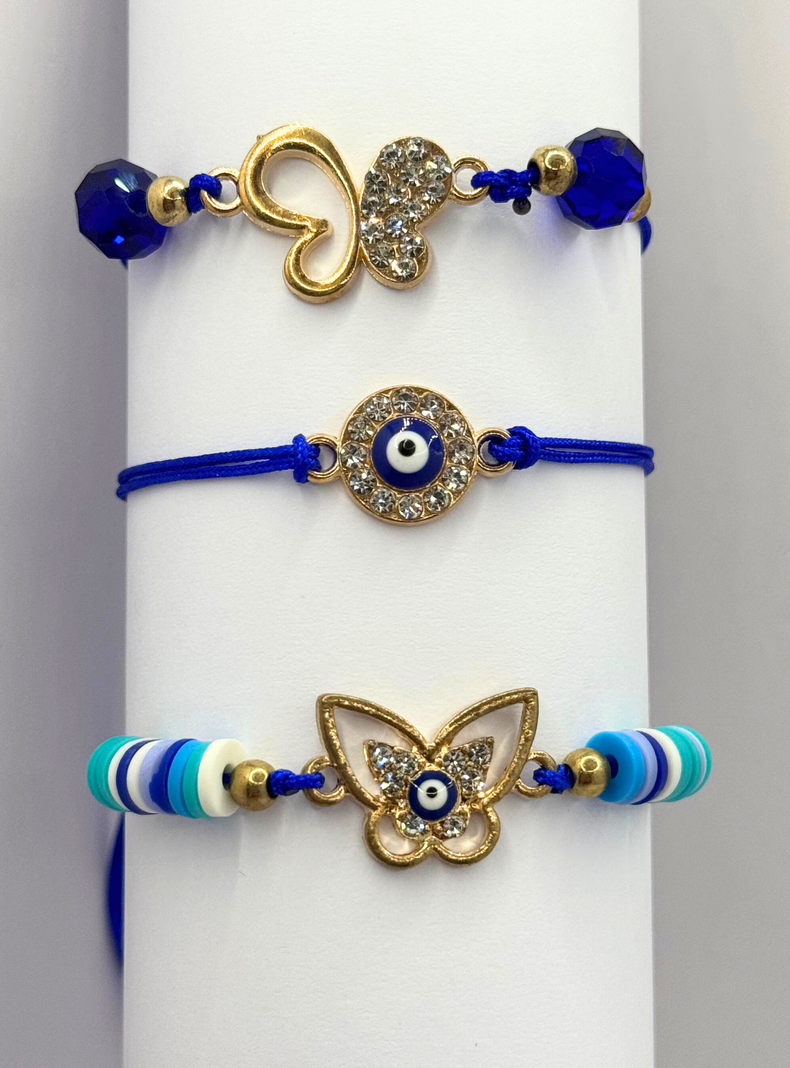 Pulseras Ojo Turco, Maripos Acero Inox, Buena Suerte Regalo-0