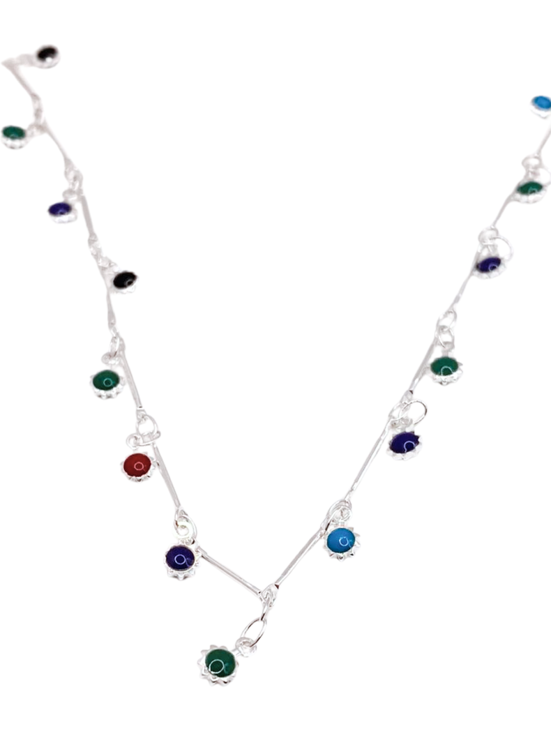Collar de Acero Inoxidable con Soles de Colores, Plateado-0