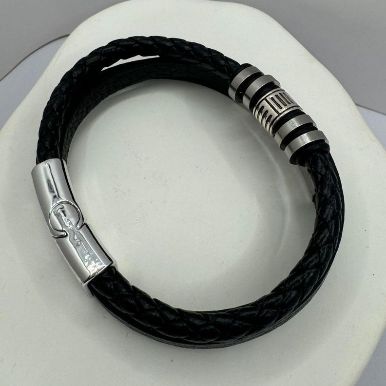 Pulsera Triple, Ecocuero Negro Y Acero Inoxidable, Hombre-6