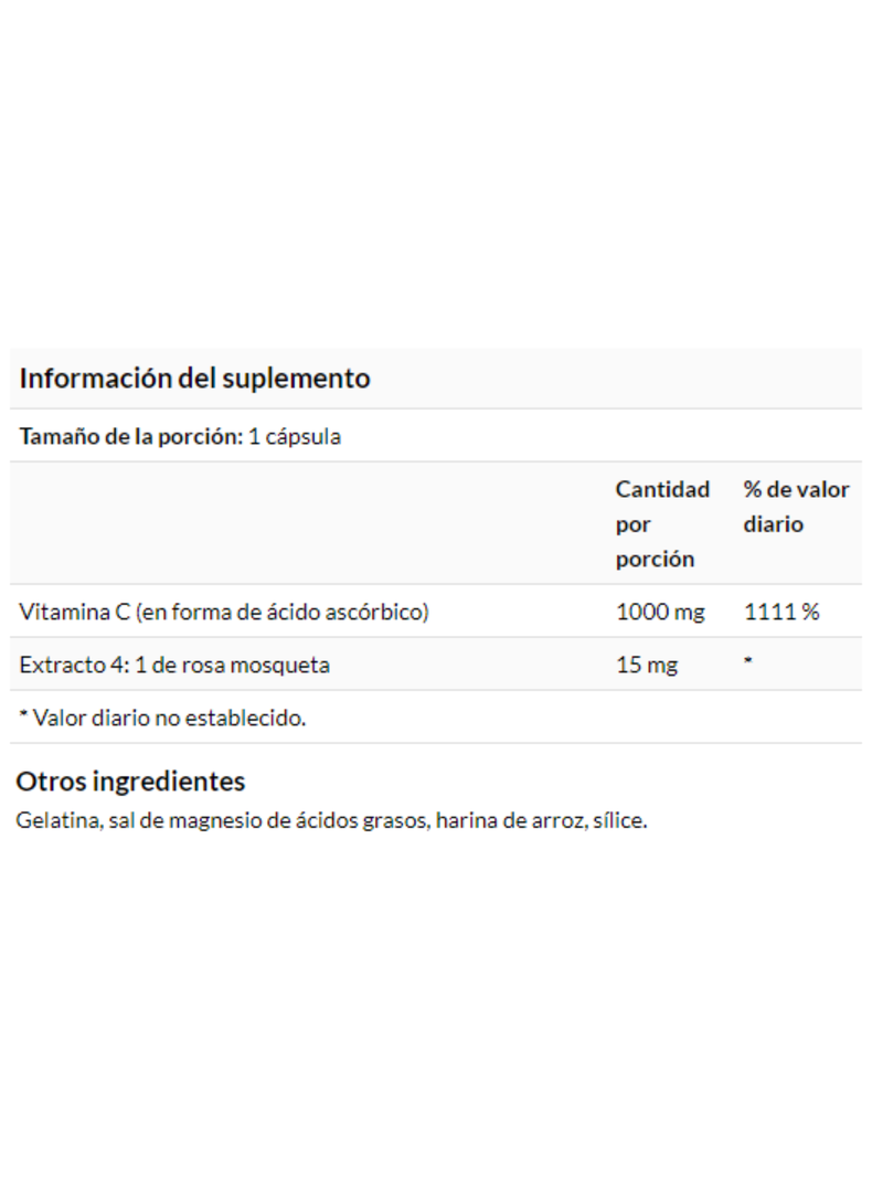 Vitamina C con rosa mosqueta, 1000 mg  90 cápsulas. Salud inmunitaria.-1