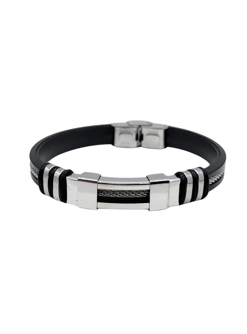 Pulsera Silicona Negra Y Acero Inoxidable, Regalo Hombre-0