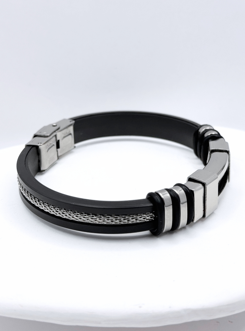 Pulsera Silicona Negra Y Acero Inoxidable, Regalo Hombre-1