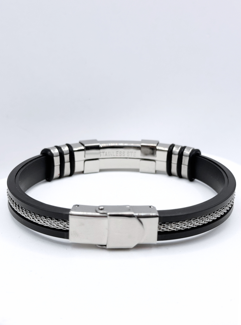 Pulsera Silicona Negra Y Acero Inoxidable, Regalo Hombre-2