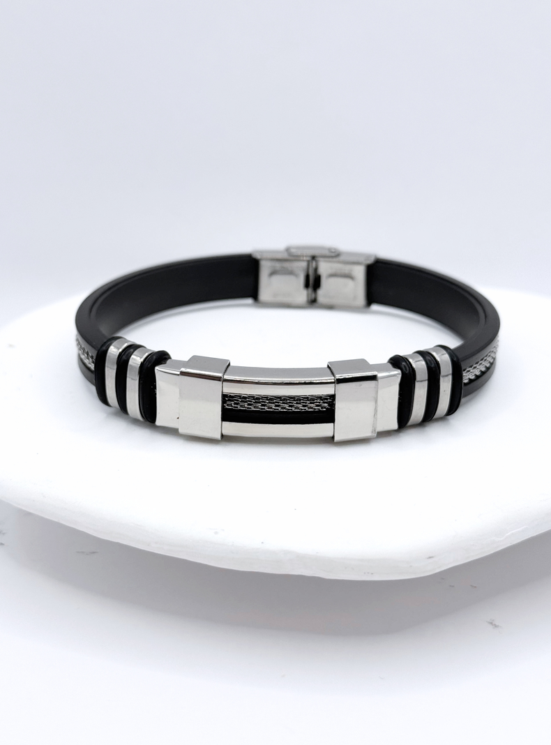 Pulsera Silicona Negra Y Acero Inoxidable, Regalo Hombre-3