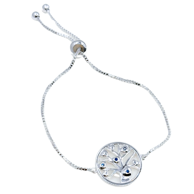 Pulsera Árbol de la Vida con Circonita Azul - Plata 925, Ajustable y Elegante-0