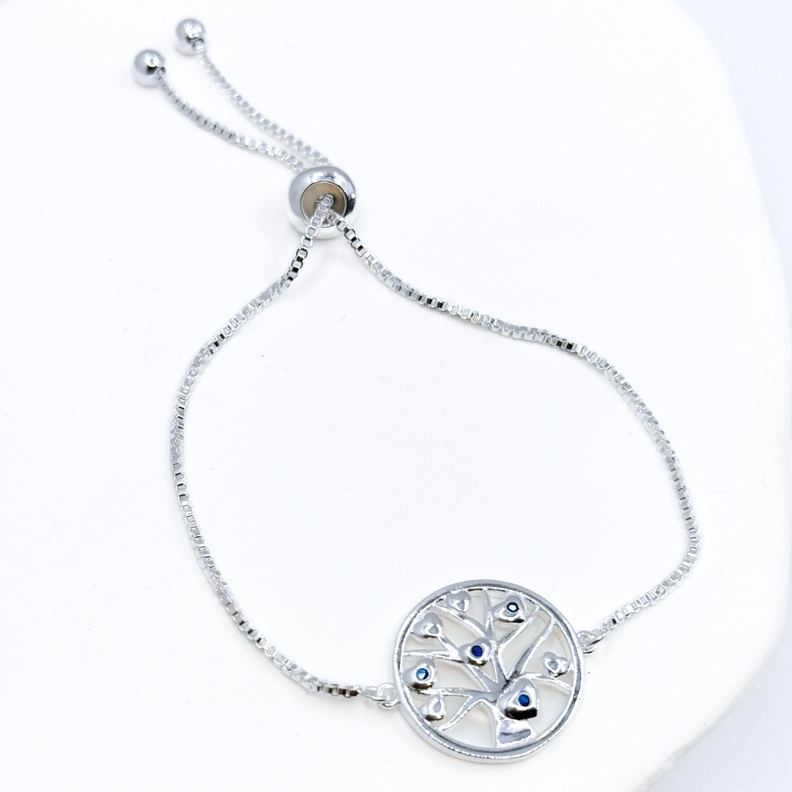 Pulsera Árbol de la Vida con Circonita Azul - Plata 925, Ajustable y Elegante-1