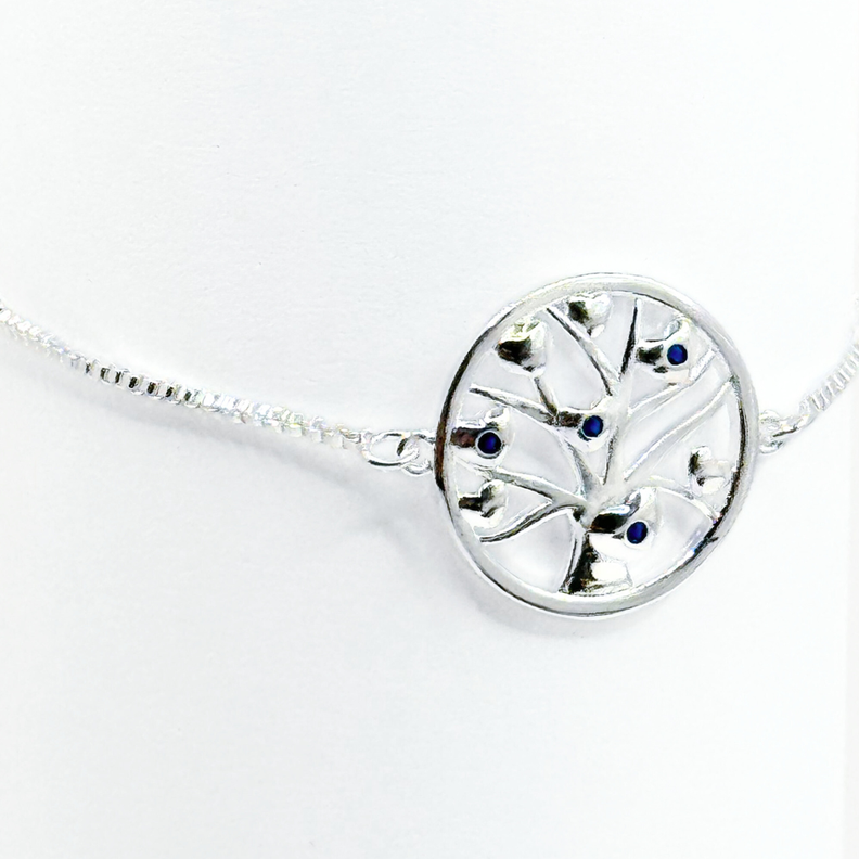 Pulsera Árbol de la Vida con Circonita Azul - Plata 925, Ajustable y Elegante-2