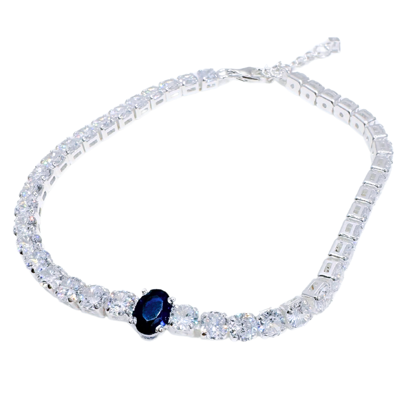 Pulsera Tennis de Plata 925 con Detalles en Circón Azul-0