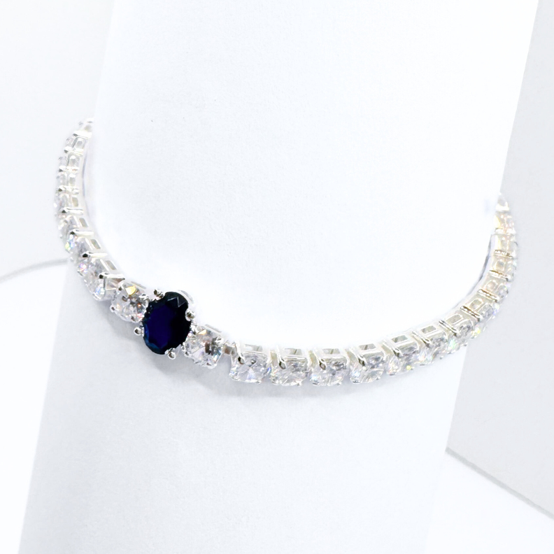 Pulsera Tennis de Plata 925 con Detalles en Circón Azul-1