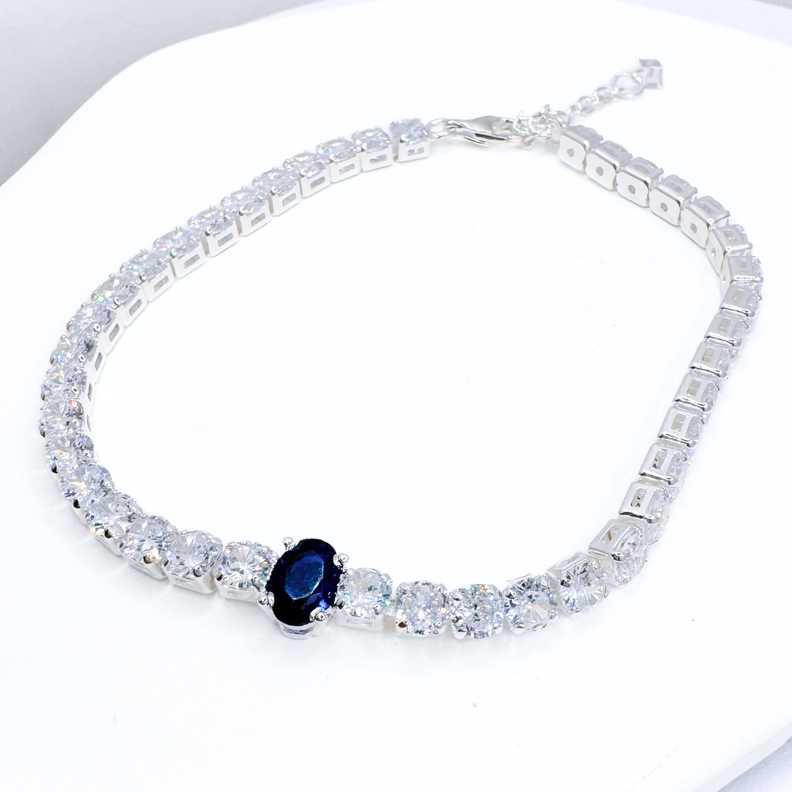 Pulsera Tennis de Plata 925 con Detalles en Circón Azul-2