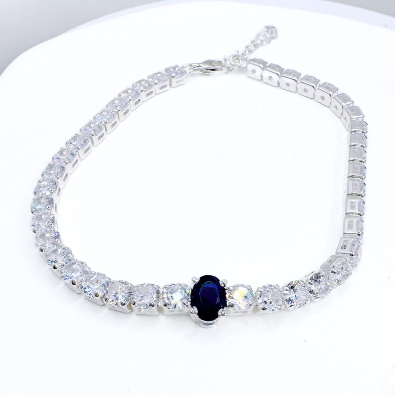 Pulsera Tennis de Plata 925 con Detalles en Circón Azul-3