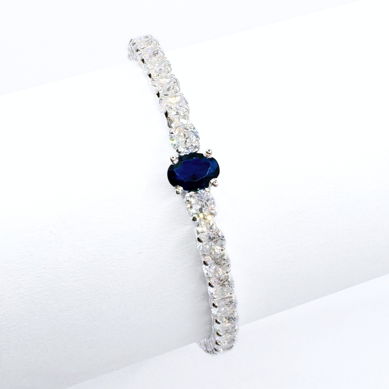 Pulsera Tennis de Plata 925 con Detalles en Circón Azul-4