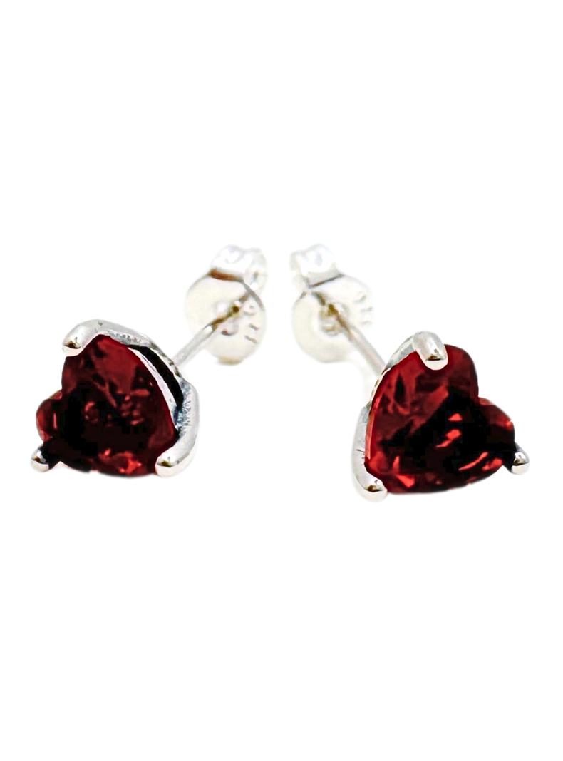 Aros Pegados Corazón Circonita Roja, Plata 925, Regalo Amor, San Valentín-0