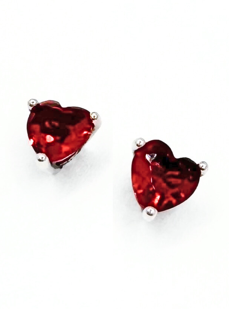 Aros Pegados Corazón Circonita Roja, Plata 925, Regalo Amor, San Valentín-1