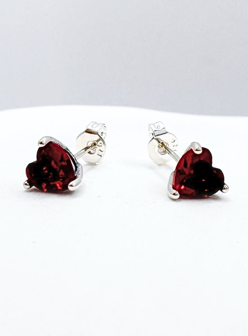 Aros Pegados Corazón Circonita Roja, Plata 925, Regalo Amor, San Valentín-2