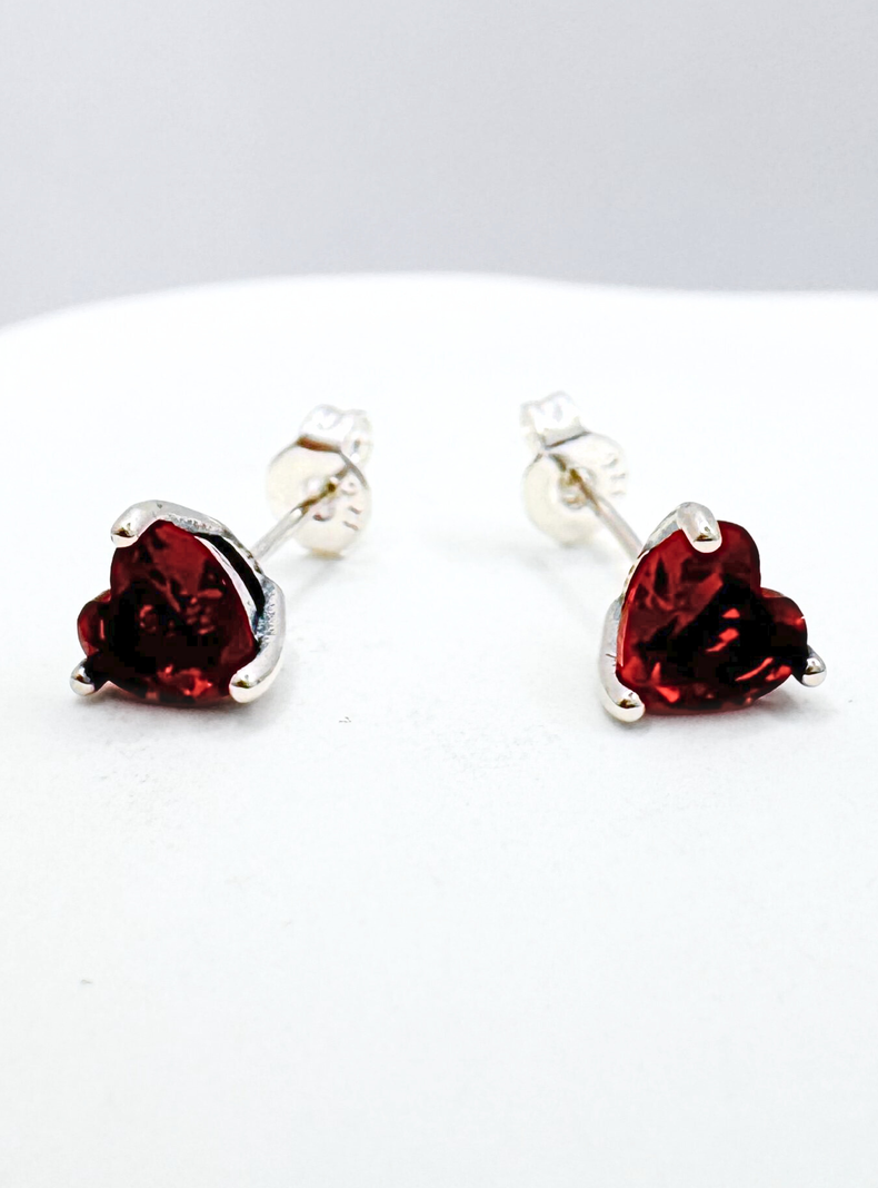 Aros Pegados Corazón Circonita Roja, Plata 925, Regalo Amor, San Valentín-4